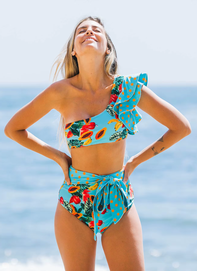 Print Push Up Swimsuit High Waist Biquini Backless Ruffle Bikini Set - Image 2