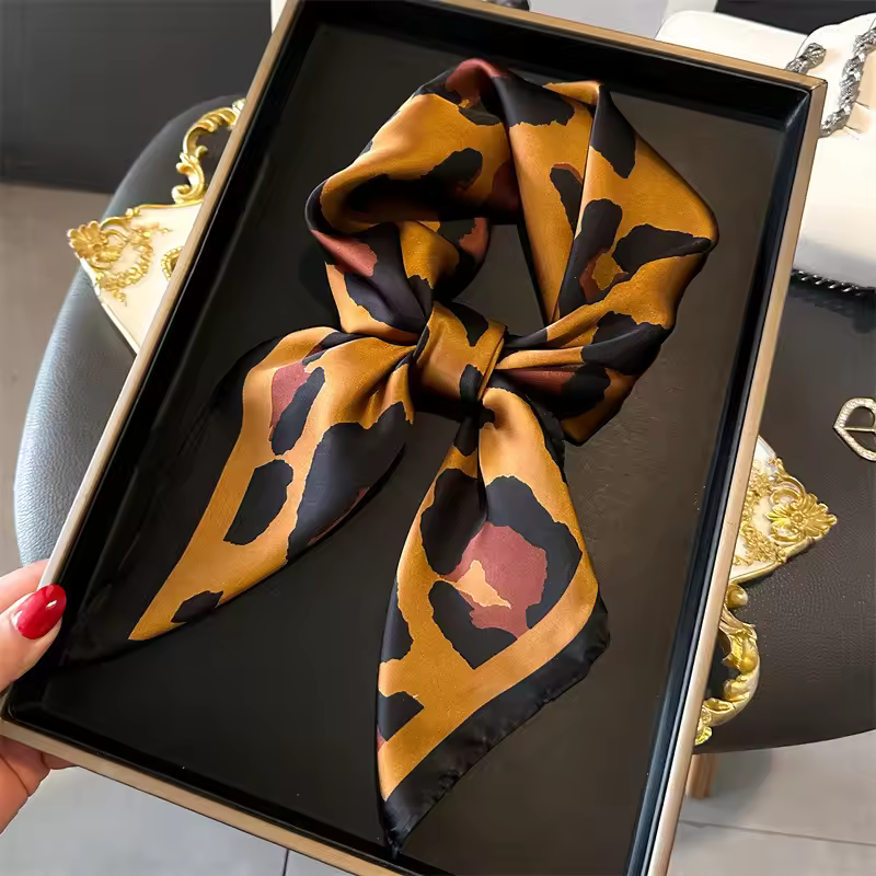Print Small Square Scarf Simulated Silk Thin Neck Scarf