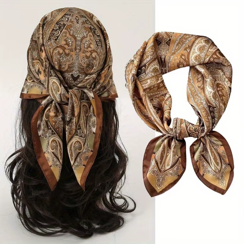 Printed SquareThin Smooth Neck Scarf Vintage Style Sunscreen Headscarf