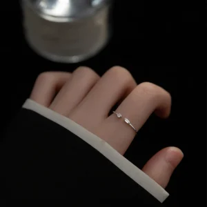 Real 925 Sterling Silver Simple Thin Clear Adjustable 14K Gold Ring