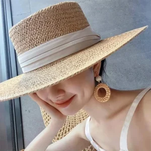 Retro Bowler Sunshade Sunscreen Holiday Flat Top Straw Hat
