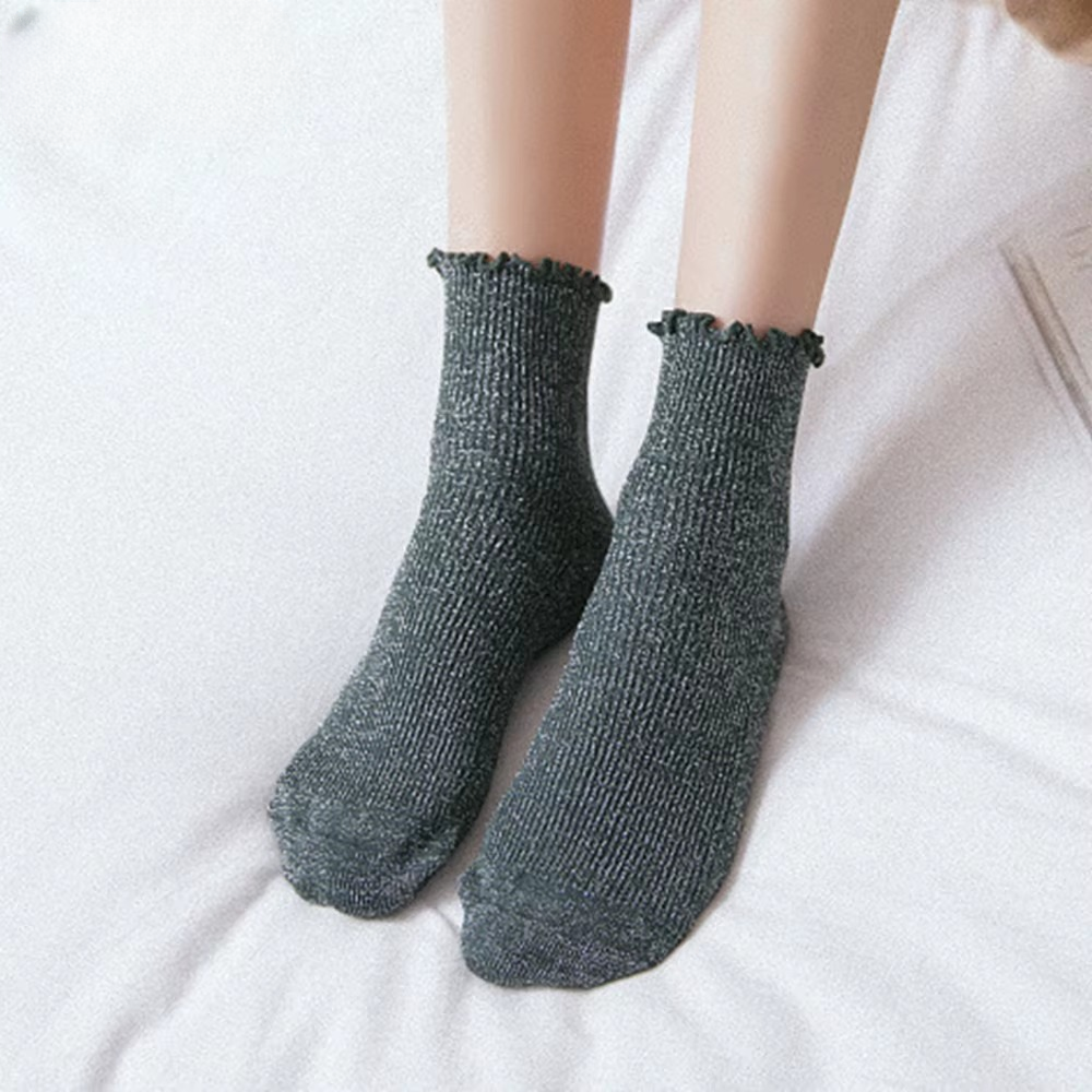 Retro Shining Surface Daily Pure Cotton Sweet Rib Knit Shiny Simple Socks - Image 4