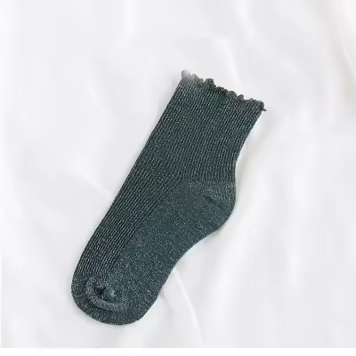 Retro Shining Surface Daily Pure Cotton Sweet Rib Knit Shiny Simple Socks - Image 6
