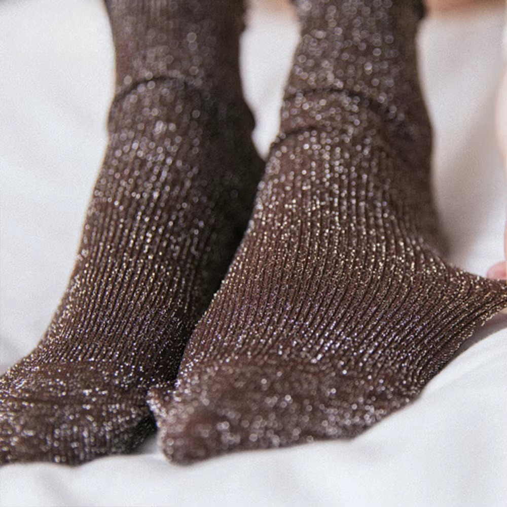 Retro Shining Surface Daily Pure Cotton Sweet Rib Knit Shiny Simple Socks - Image 3