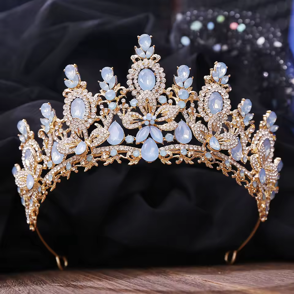 Rhinestone Crystal Bridal Diadem Pageant Opal Royal Queen Wedding Crown