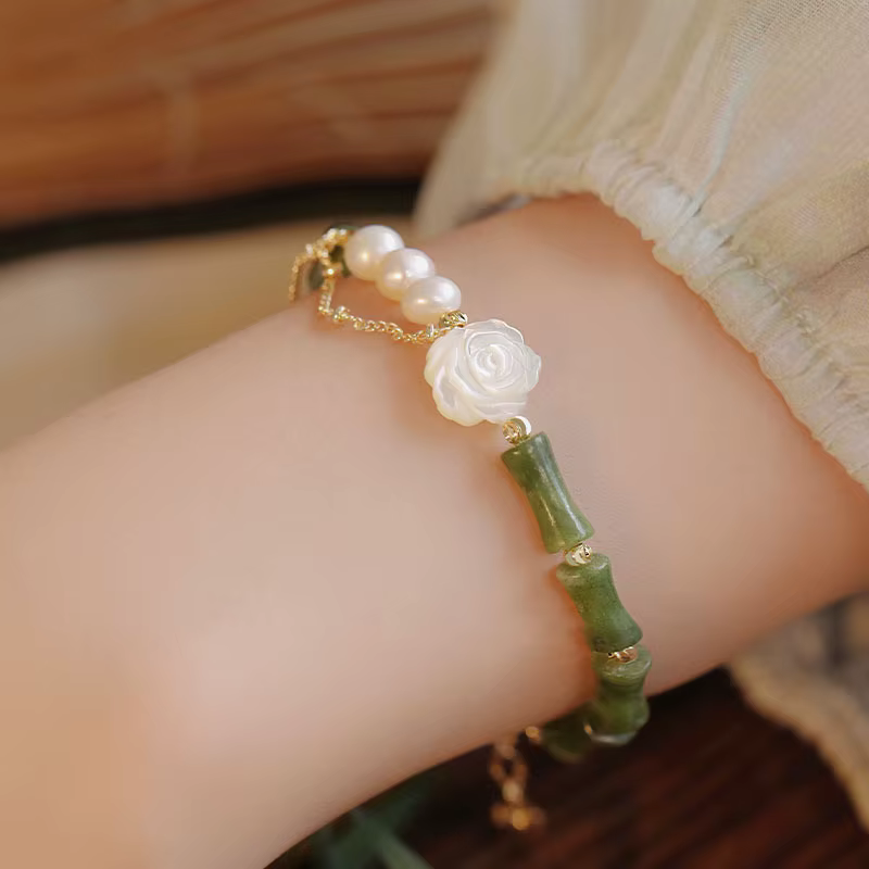Romantic Bamboo Joint Charm Flower Pendant Bracelet - Image 3