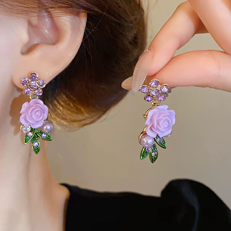 Romantic Rose Metal Flower Party Wedding Earrings