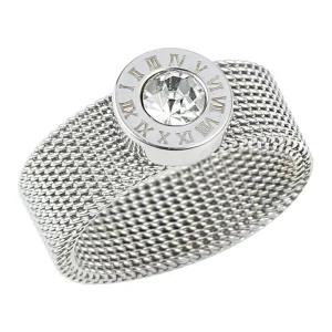 Crystal Mesh Finger Numerals Round Titanium Stainless Steel Ring