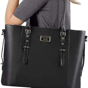 Trendy Solid zipper PU Leather Laptop Messenger Tote Bag
