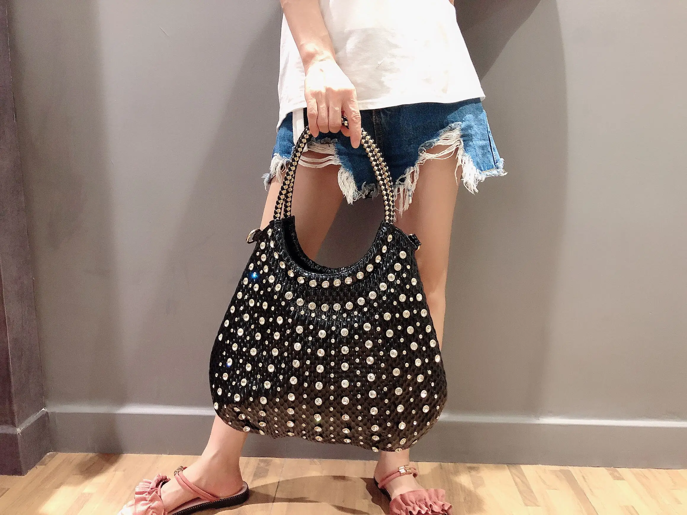 Shiny Diamonds Designer Bling Crystal Rivets Strap Crossbody Shoulder Bags - Image 5