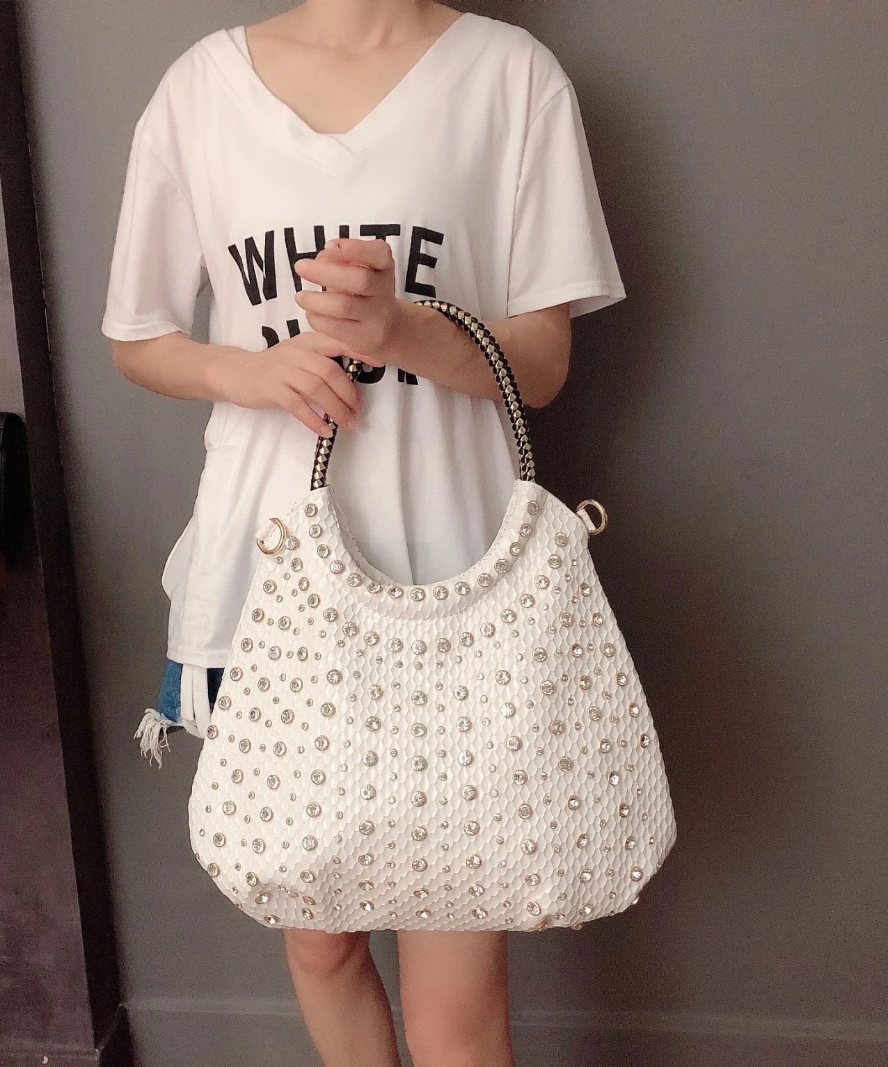 Shiny Diamonds Designer Bling Crystal Rivets Strap Crossbody Shoulder Bags - Image 8