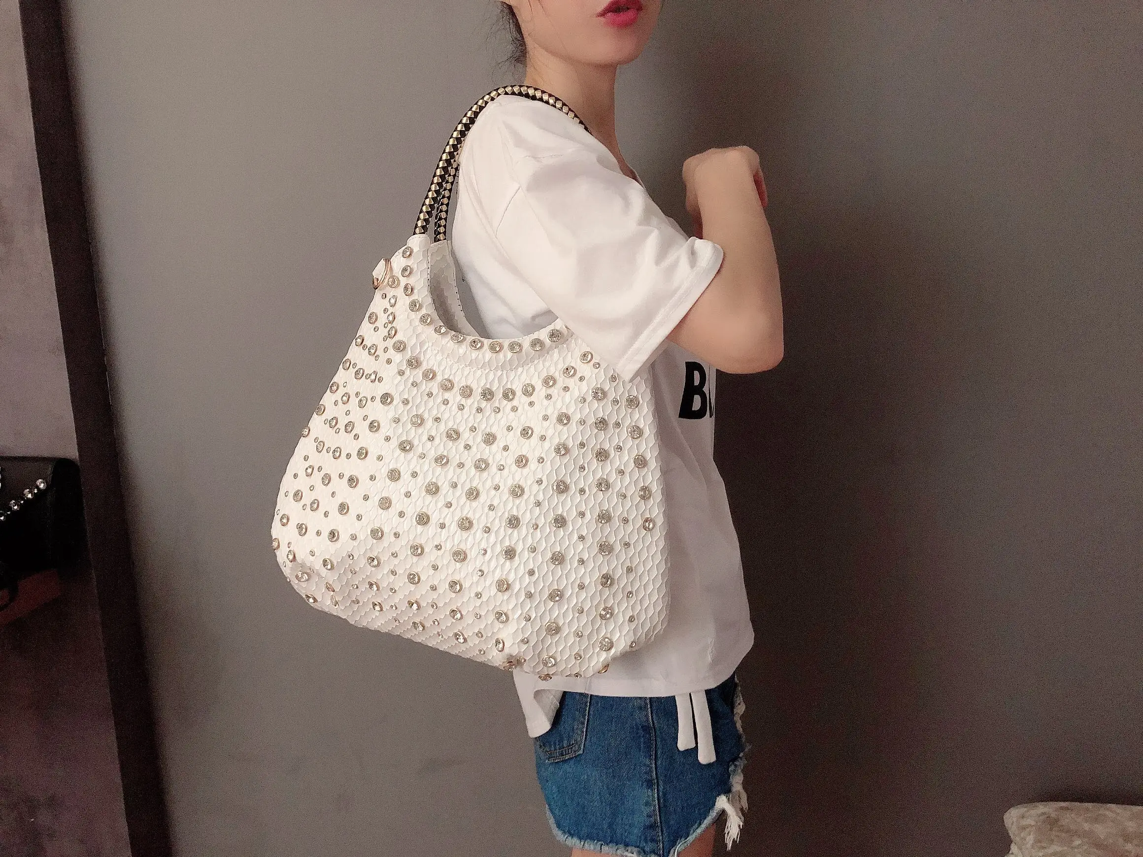 Shiny Diamonds Designer Bling Crystal Rivets Strap Crossbody Shoulder Bags - Image 9