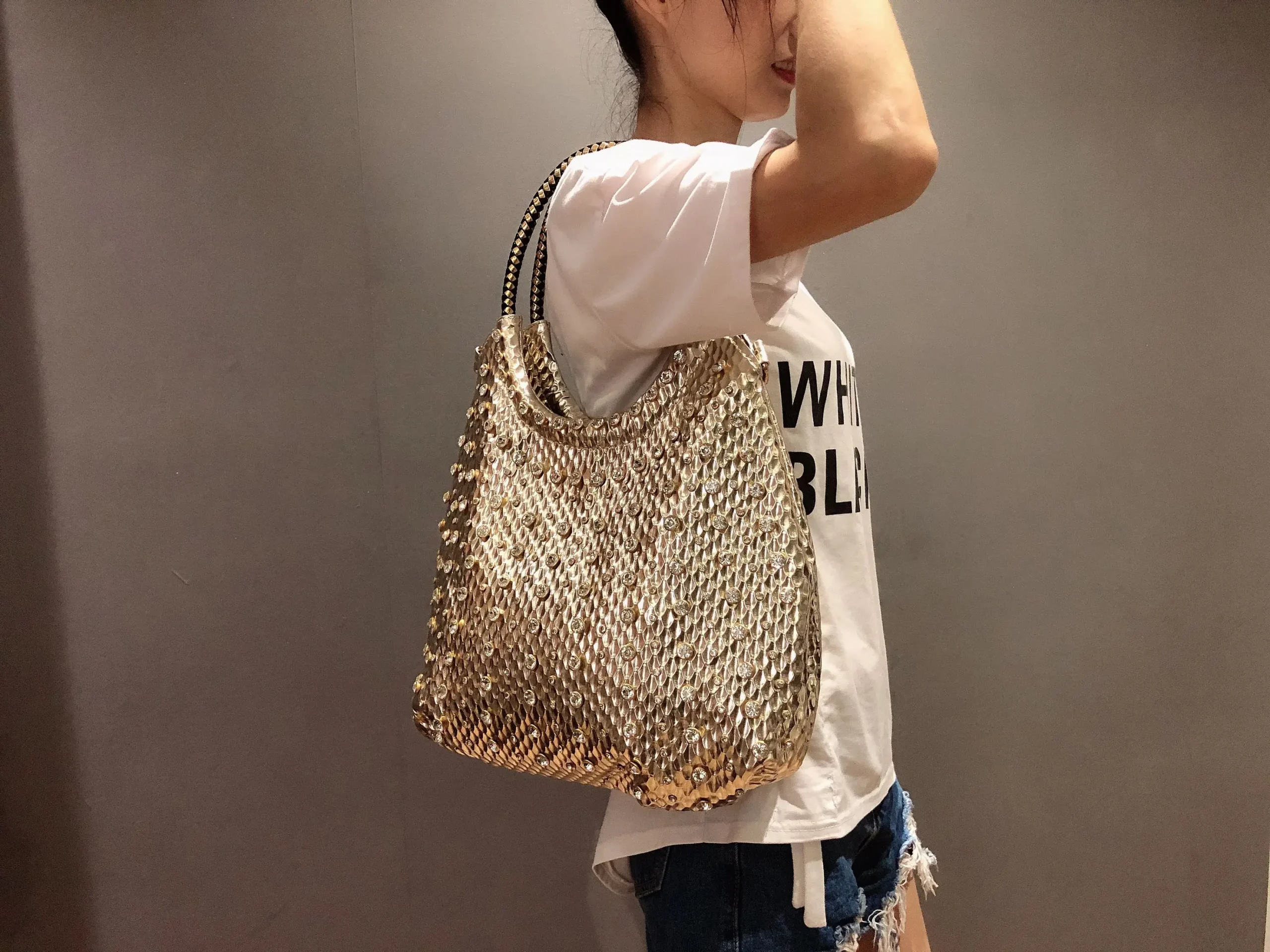 Shiny Diamonds Designer Bling Crystal Rivets Strap Crossbody Shoulder Bags - Image 10