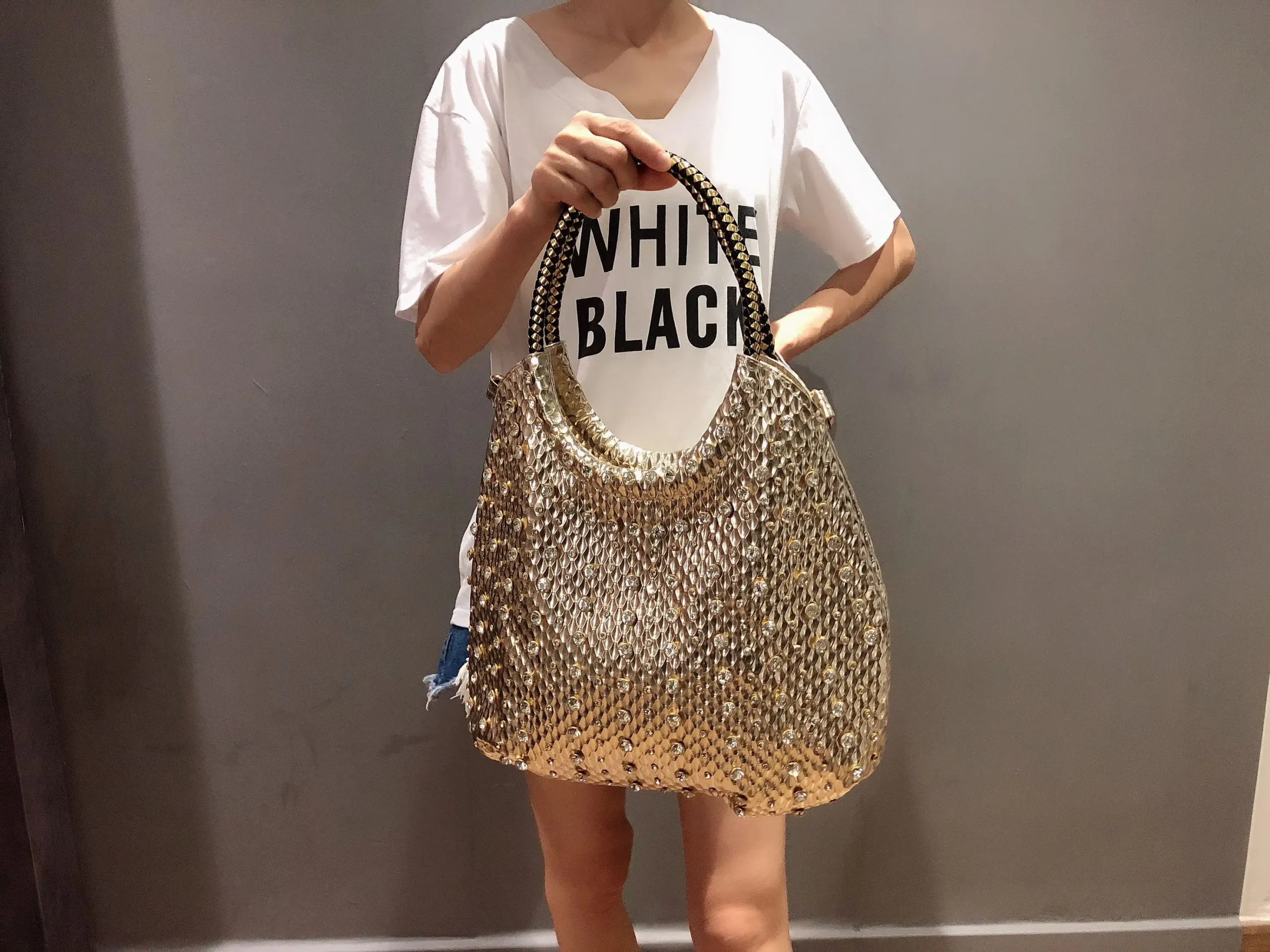 Shiny Diamonds Designer Bling Crystal Rivets Strap Crossbody Shoulder Bags - Image 11