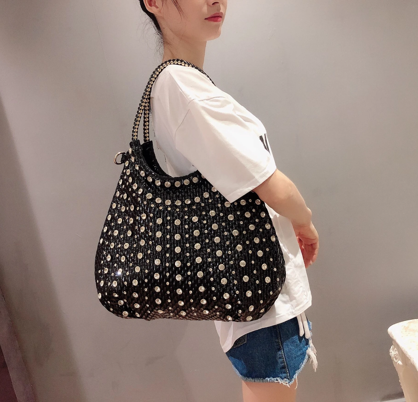 Shiny Diamonds Designer Bling Crystal Rivets Strap Crossbody Shoulder Bags