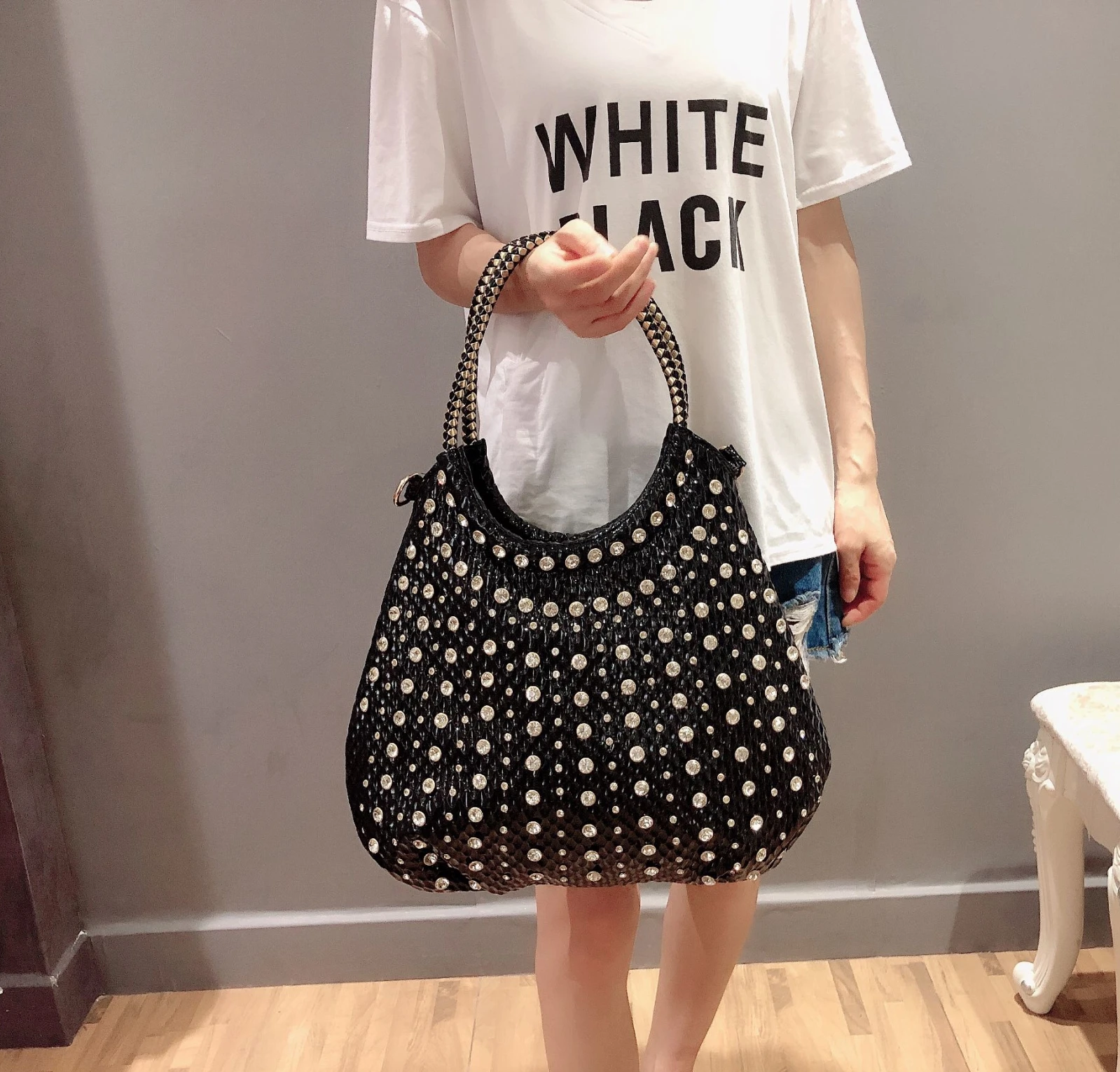 Shiny Diamonds Designer Bling Crystal Rivets Strap Crossbody Shoulder Bags - Image 3