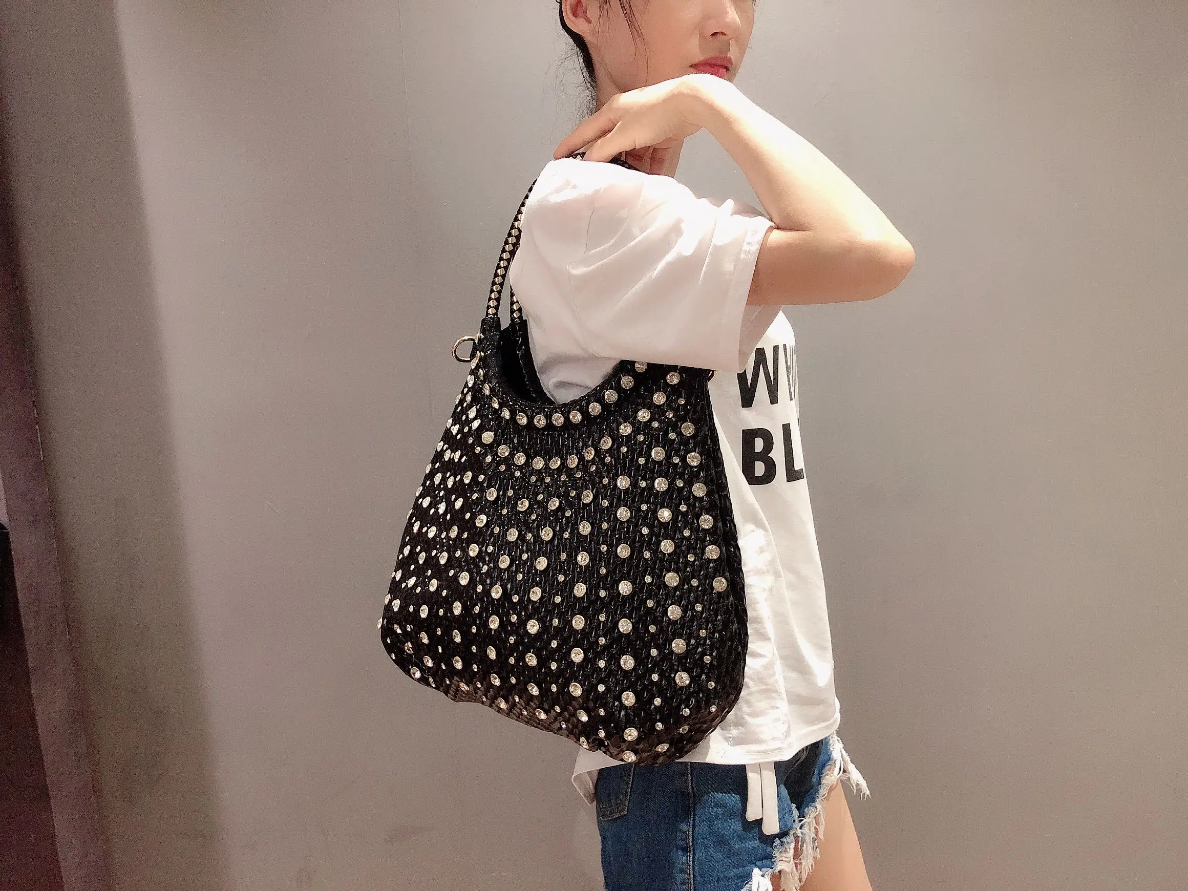 Shiny Diamonds Designer Bling Crystal Rivets Strap Crossbody Shoulder Bags - Image 4