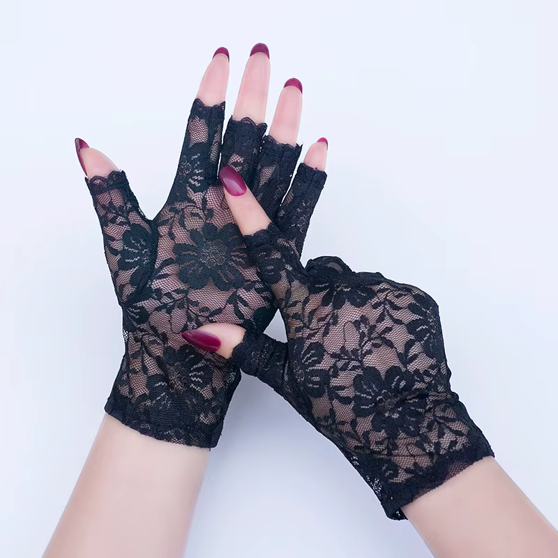 Short Lace Half Finger Lace Sun Protection Fingerless Wedding Gloves
