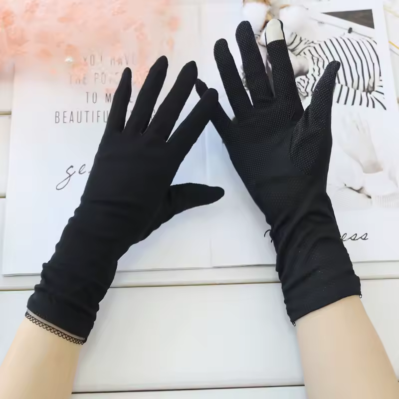 Solid Thin Touch Screen Bike Car Mid-long Cotton Gloves