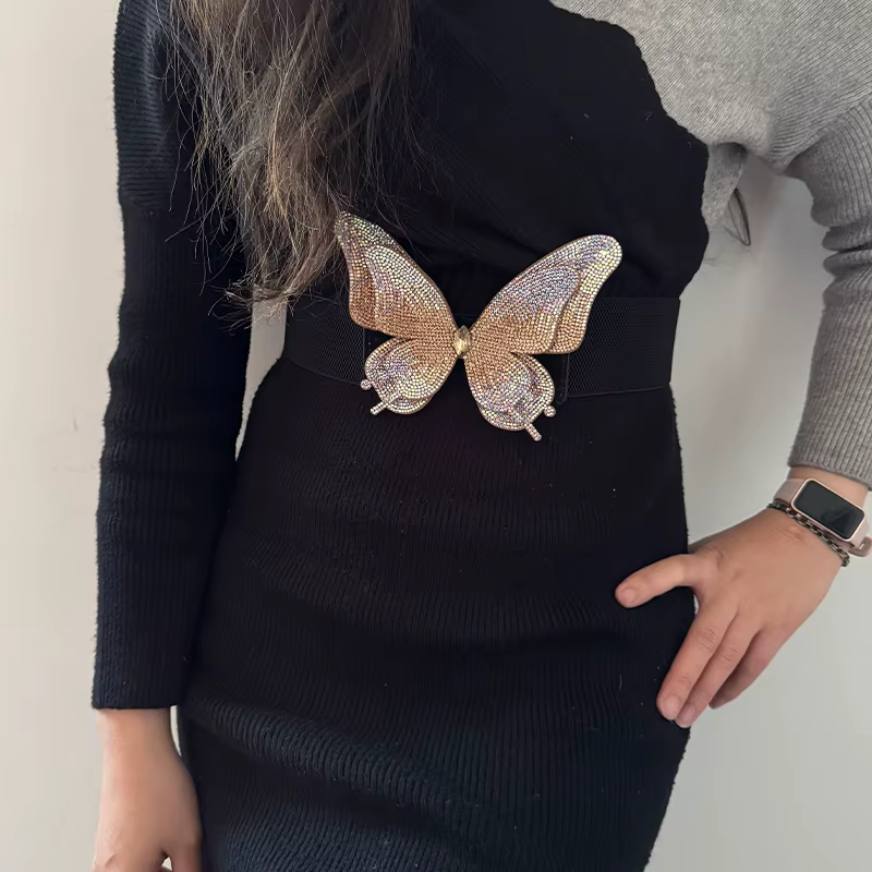 Sparkling Sequin Butterfly Wide Elastic Waist Dress Party Wedding Corset Belt