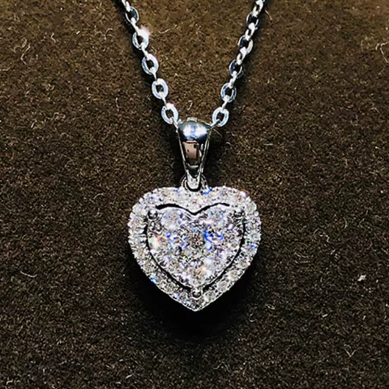Sparkling Silver Color Wedding Party Heart Pendant Necklace - Image 4