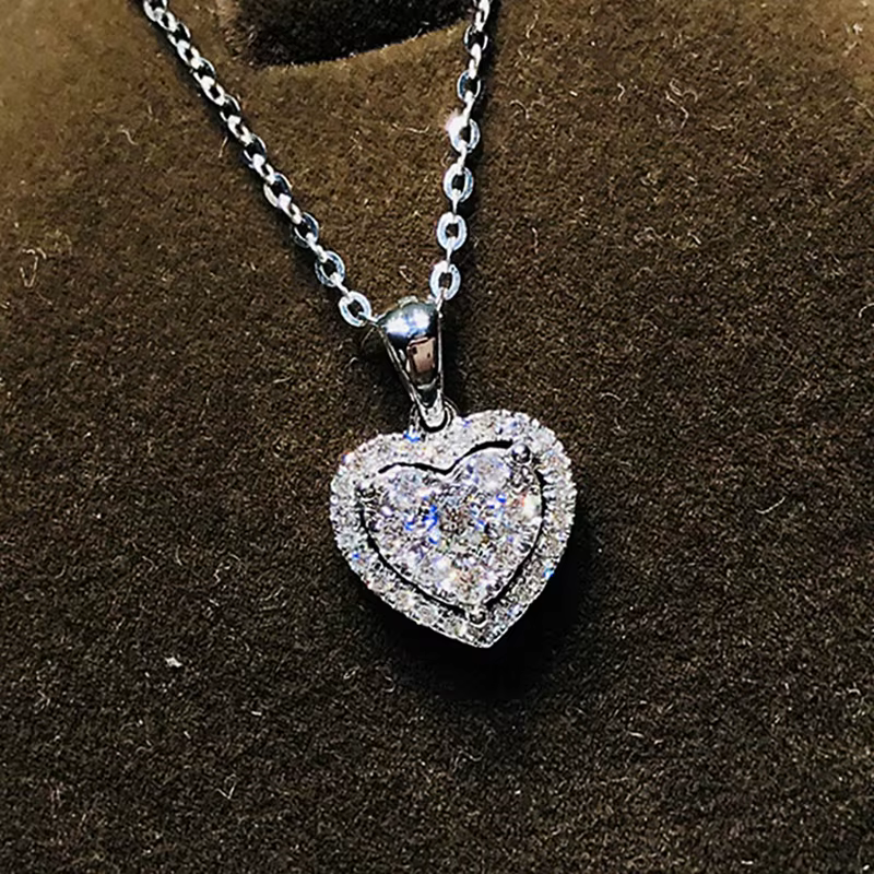 Sparkling Silver Color Wedding Party Heart Pendant Necklace - Image 3