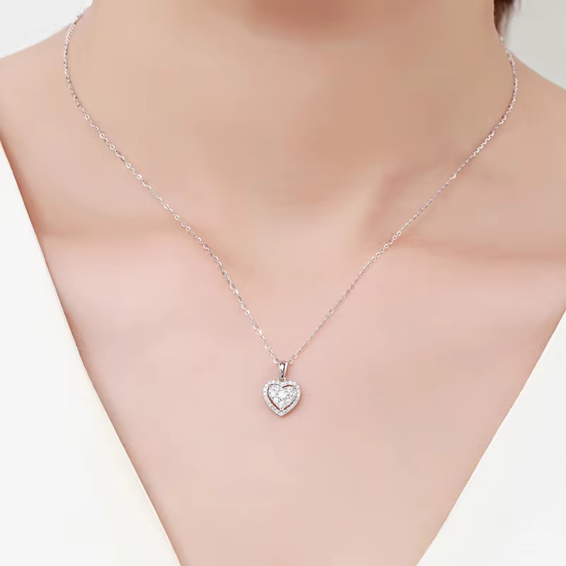 Sparkling Silver Color Wedding Party Heart Pendant Necklace