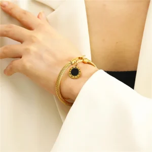 Stainless Steel Wire Rope Roman Digital Hang Tag Minimalist Horseshoe Buckle Bracelet Bangle