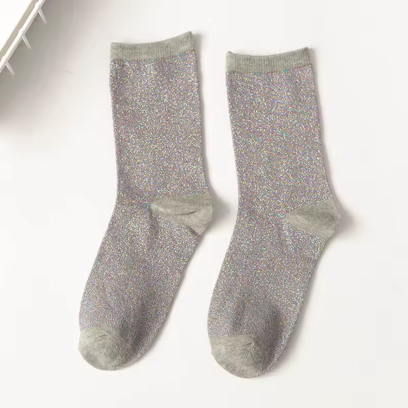 Metallic Thread Glitter Sparkle Crew Shiny Pearl Cute Christmas Socks - Image 5