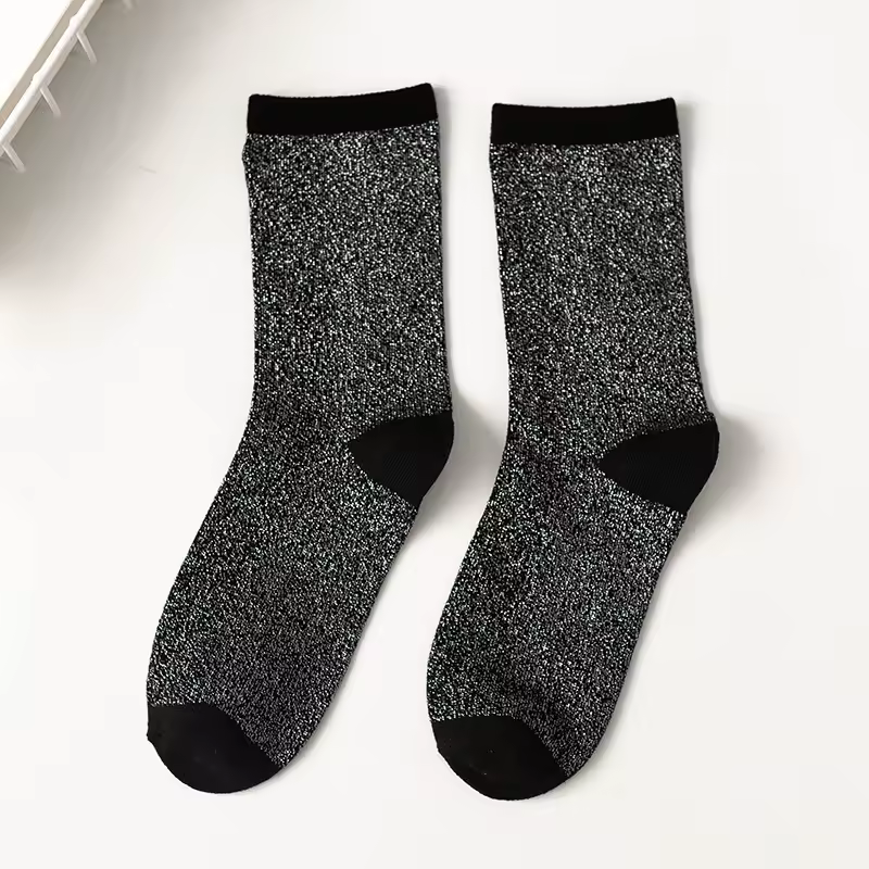 Metallic Thread Glitter Sparkle Crew Shiny Pearl Cute Christmas Socks - Image 6