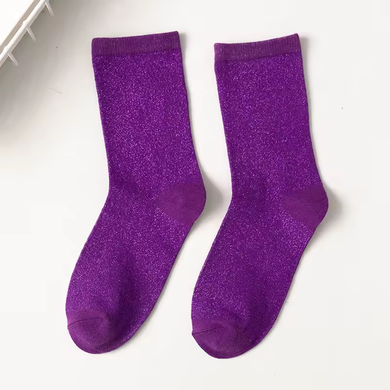 Metallic Thread Glitter Sparkle Crew Shiny Pearl Cute Christmas Socks - Image 8