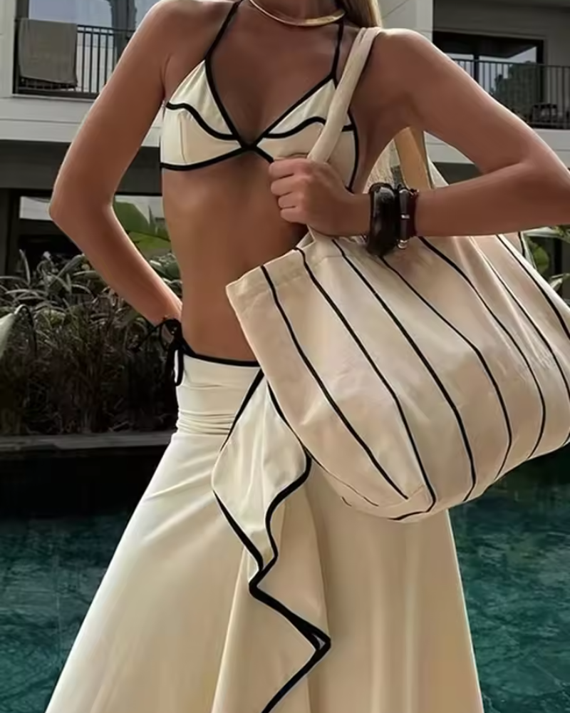 Swimwear Skirt Halter Splicing Beachwear Three-pieces Bikini Set - Image 2