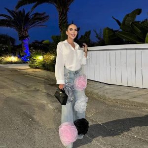 Tassels Colorful Flower Denim Straight High Waist Baggy Wide Leg Pants