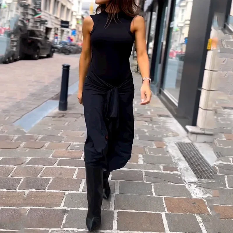 Temperament Design Street Style Combination Retro Knee-Length Dress