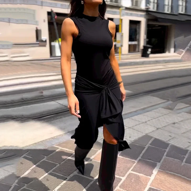 Temperament Design Street Style Combination Retro Knee-Length Dress - Image 2