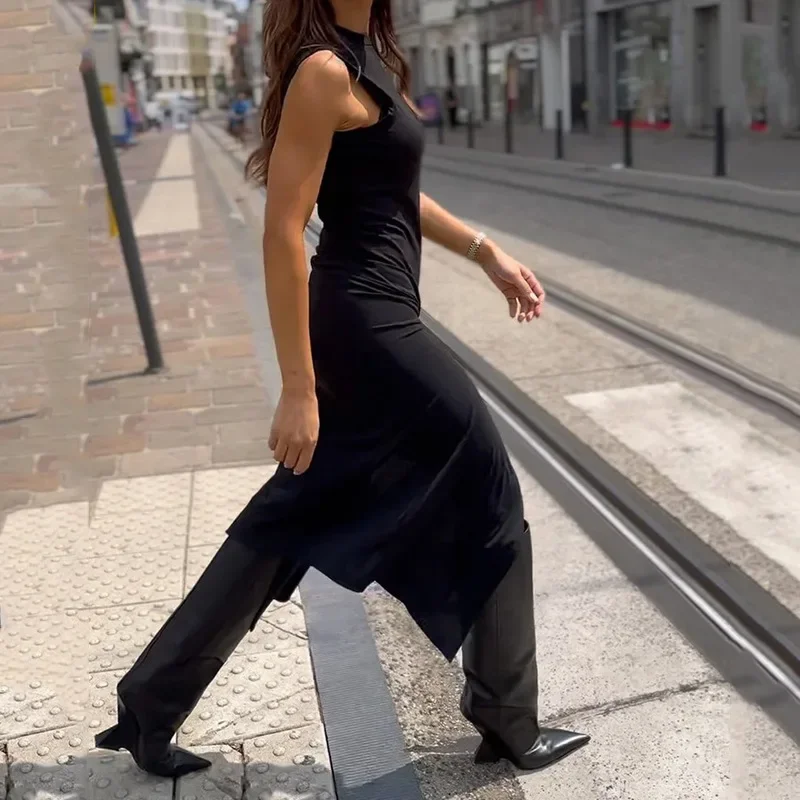 Temperament Design Street Style Combination Retro Knee-Length Dress - Image 4