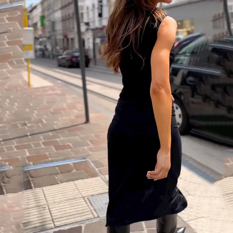 Temperament Design Street Style Combination Retro Knee-Length Dress - Image 5