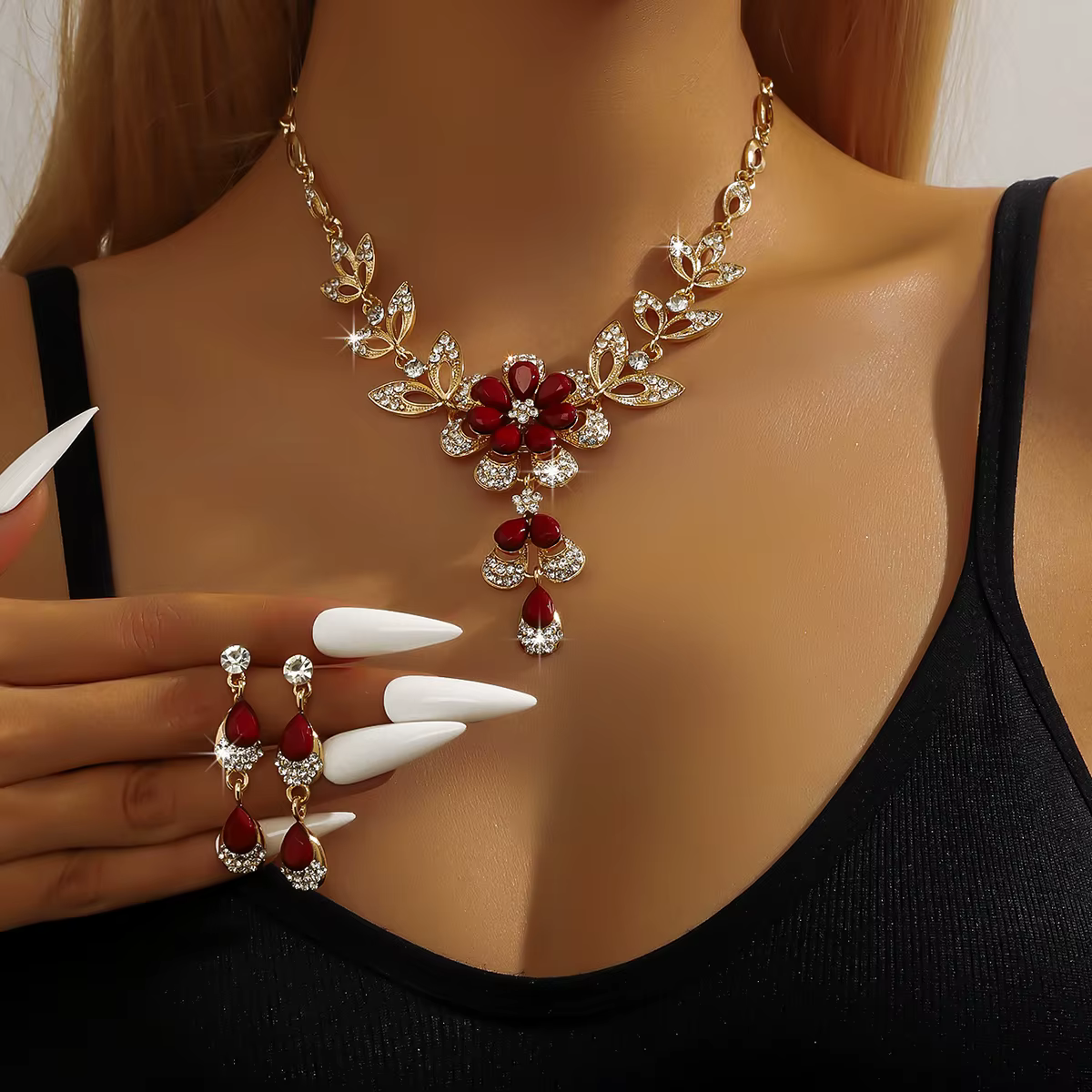 Trend Flower Necklace Earrings Wedding Banquet Party Jewelry Set - Image 6