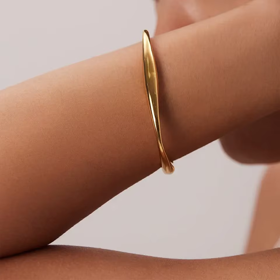 Trendy Classic 14k Gold Plated Stainless Steel Irregular Bangles