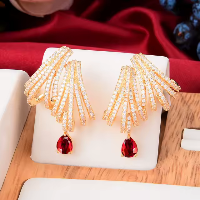 Trendy Copper Cubic Zircon Wedding Engagement Party Earrings - Image 5