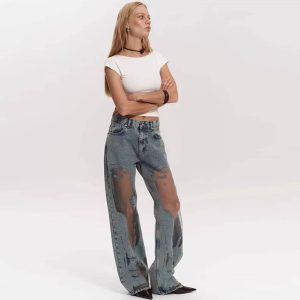 Trendy Distressed Ripped High Waist Straight Leg Gothic Baggy Jeans Streetwear