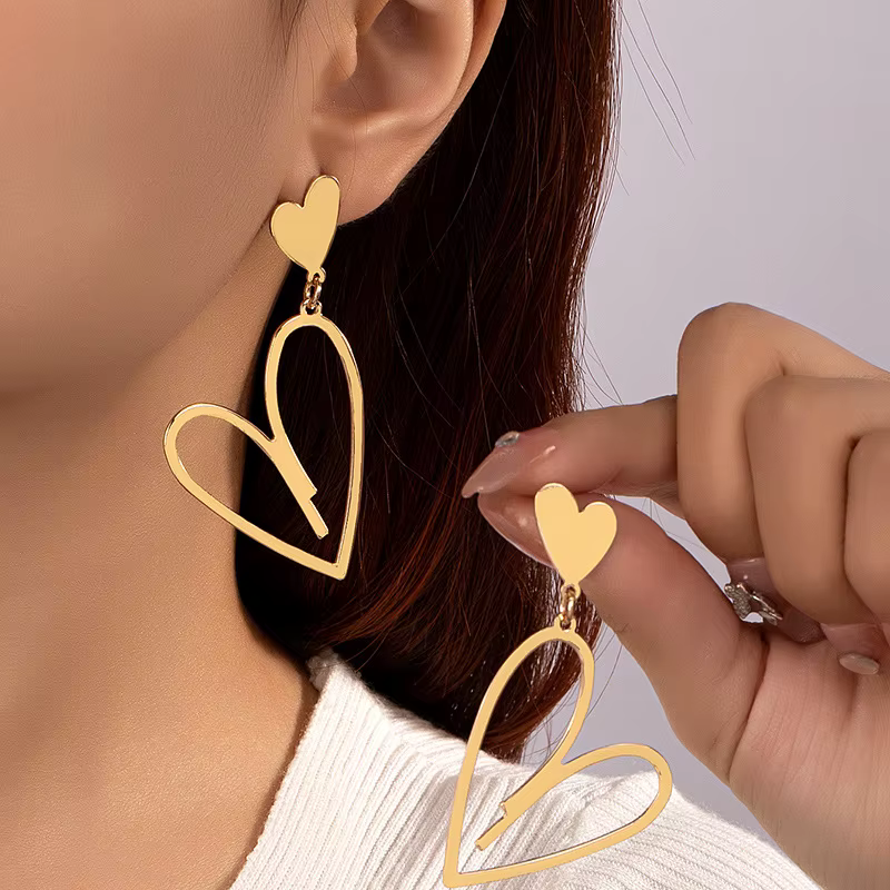 Trendy Lovely Bohemian Double-layers Heart Dangle Earrings
