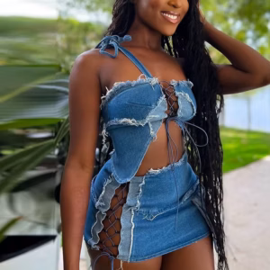 Trendy Hollow Out Strapless Strap Skirt and Top Set Night Club 2 Piece Set