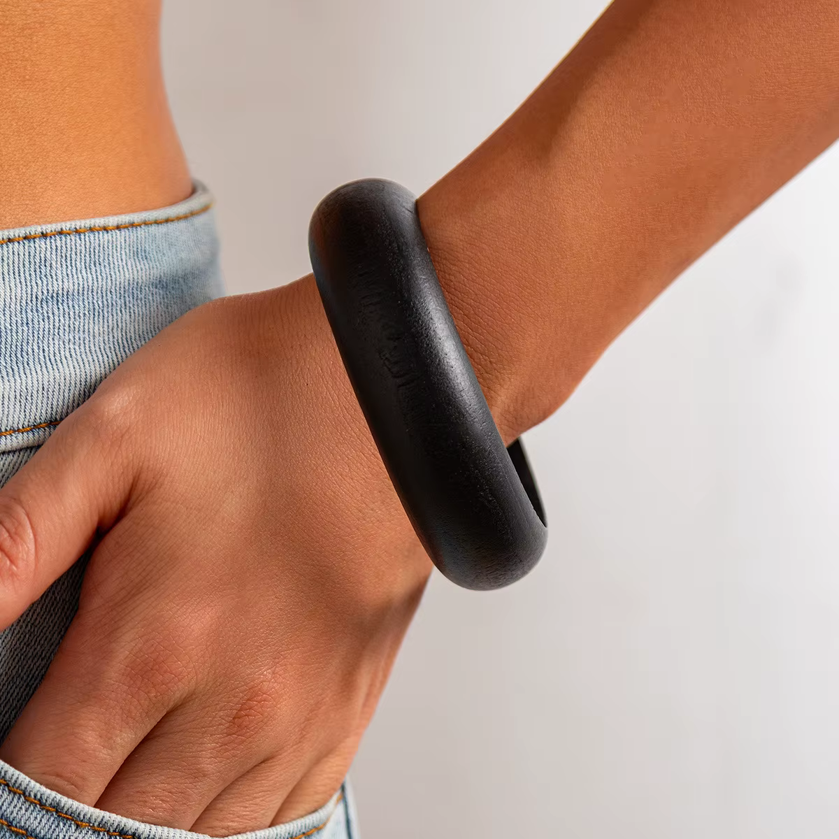 Trendy Punk Wood Hip Hop Round Geometric Wide Bracelet