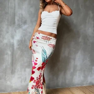 Trendy Simple Bottoms Colorful Print Stretch Ankle Length Skirts Streetwear