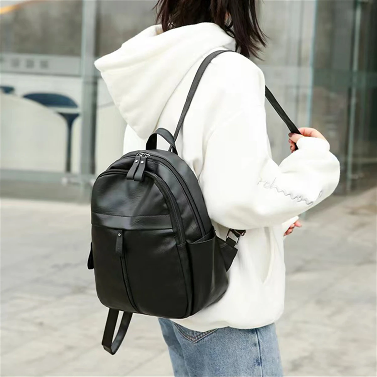 Trendy Simple PU Soft Leather Casual Single Shoulder Cross Shoulder Backpack - Image 2