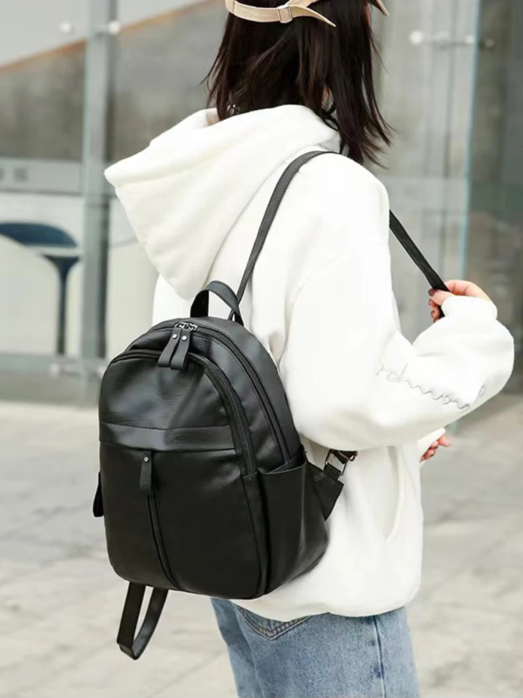Trendy Simple PU Soft Leather Casual Single Shoulder Cross Shoulder Backpack - Image 3
