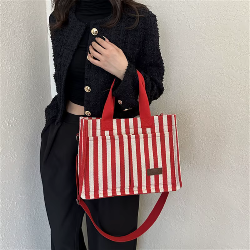 Trendy Striped Cool Street Large Capacity Travel Shopping Tote Bag