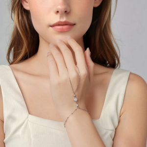 925 Sterling Silver Thin Dainty Chain Plated Finger Star Ring Bracelet