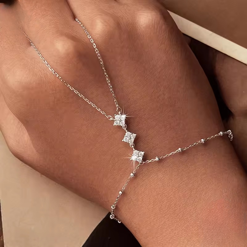 Trendy Thin Dainty Stackable Chain Plated Finger Ring Bracelet - Image 2